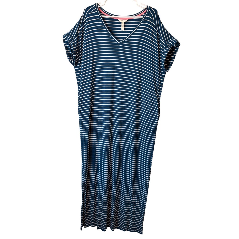 Matilda Jane Blue White Striped V-Neck Maxi  Pocket Size L Cozy Beach Lounge‎